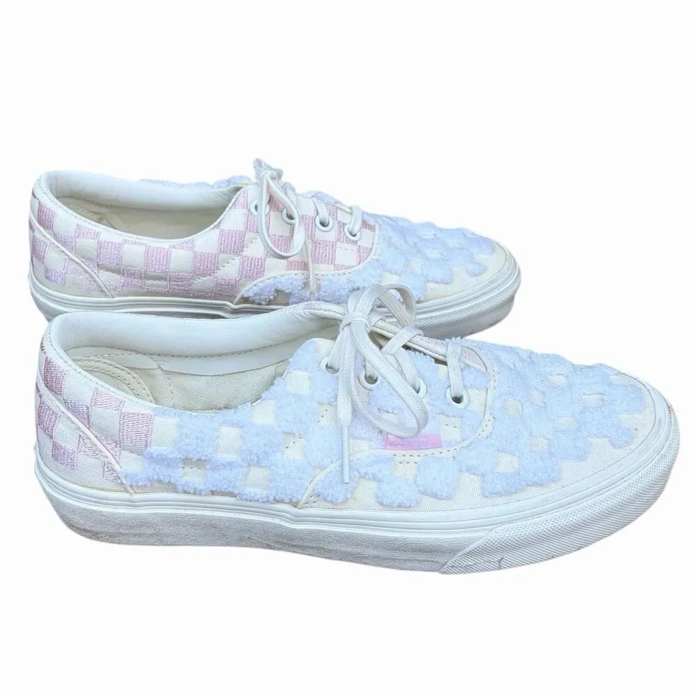 Vans Era Chenille Check Sneakers Snow White Pink 7.5 Retro Bowling Y2K